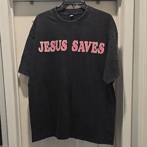 Black T-Shirt with Pink 'Jesus Saves' Print